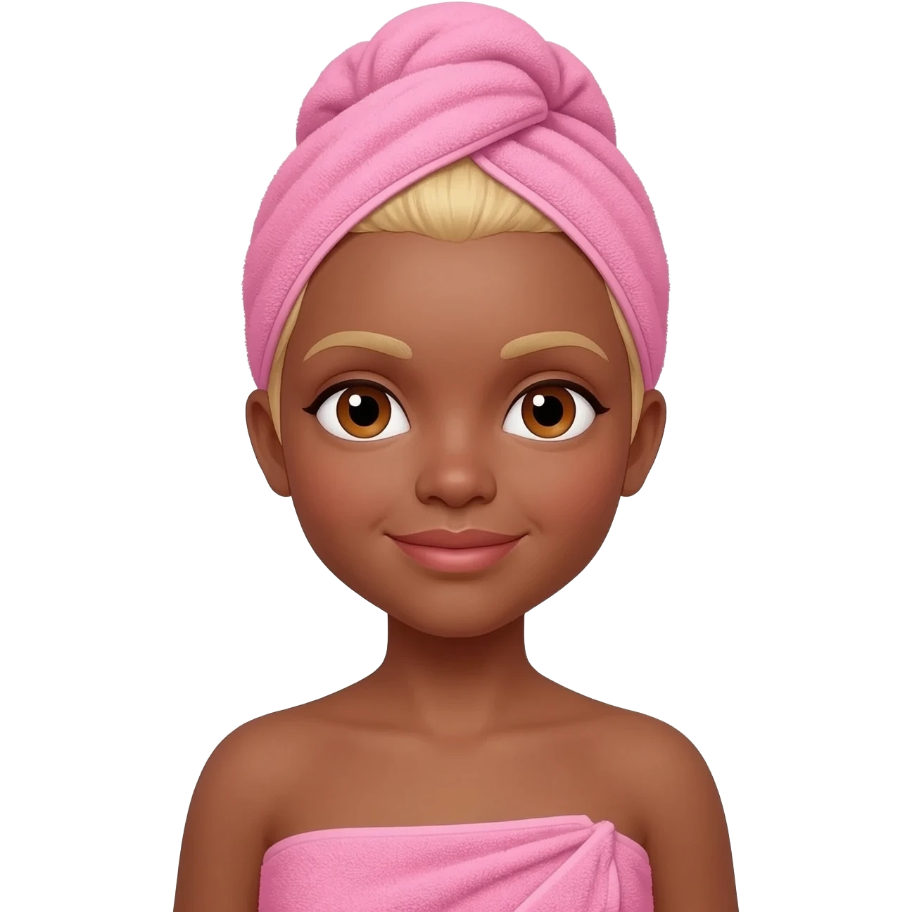 Light skin light brown eyes wearing pink head and body towel blonde hair emoji