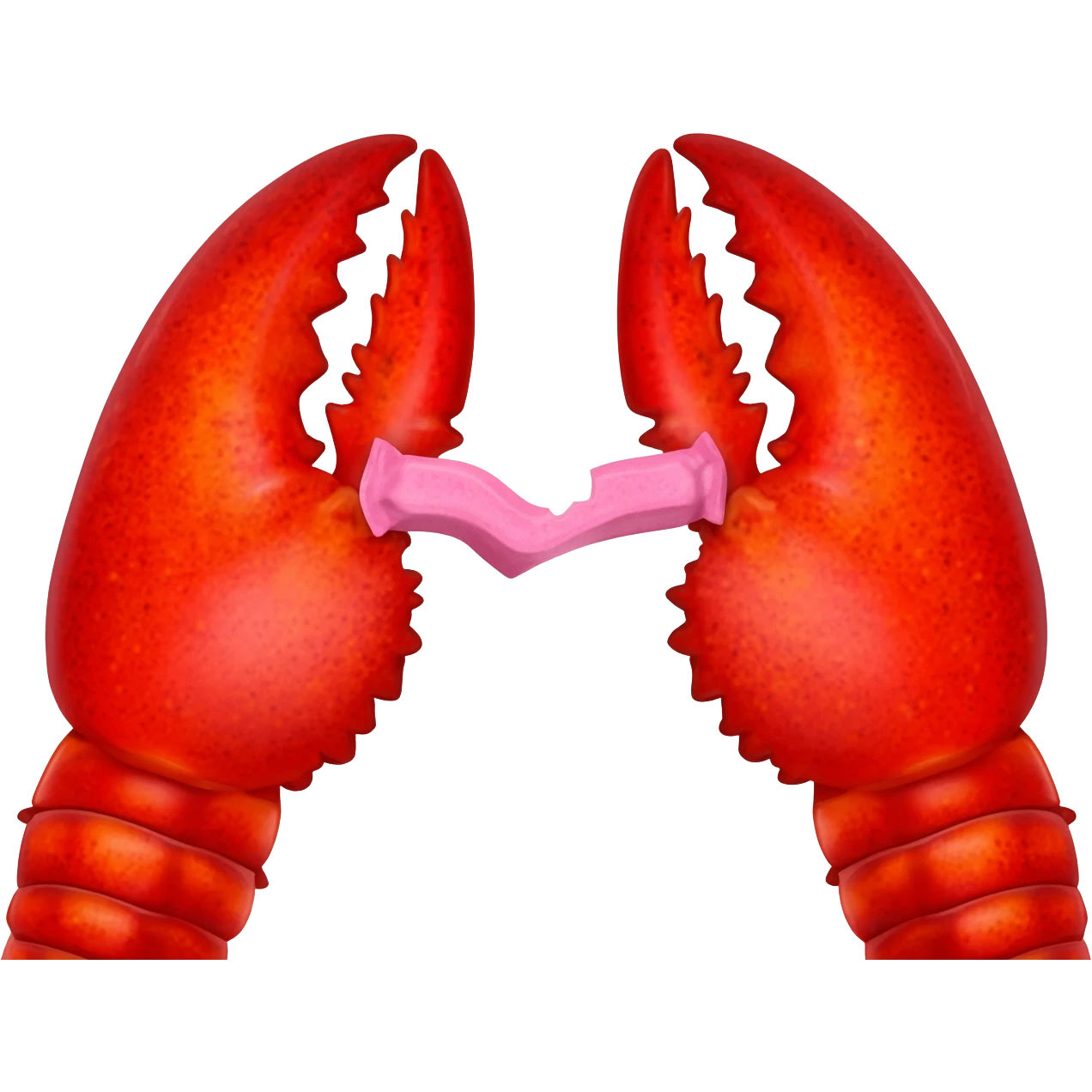 lobster claws with spread out pink chewing gum between the claws emoji