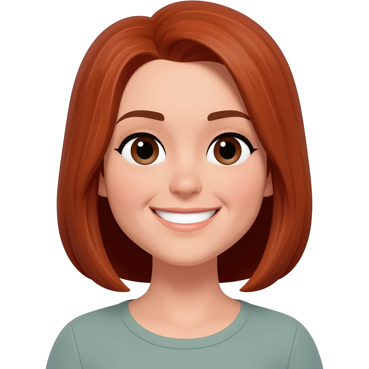Woman with  medium red brown hair smiling emoji