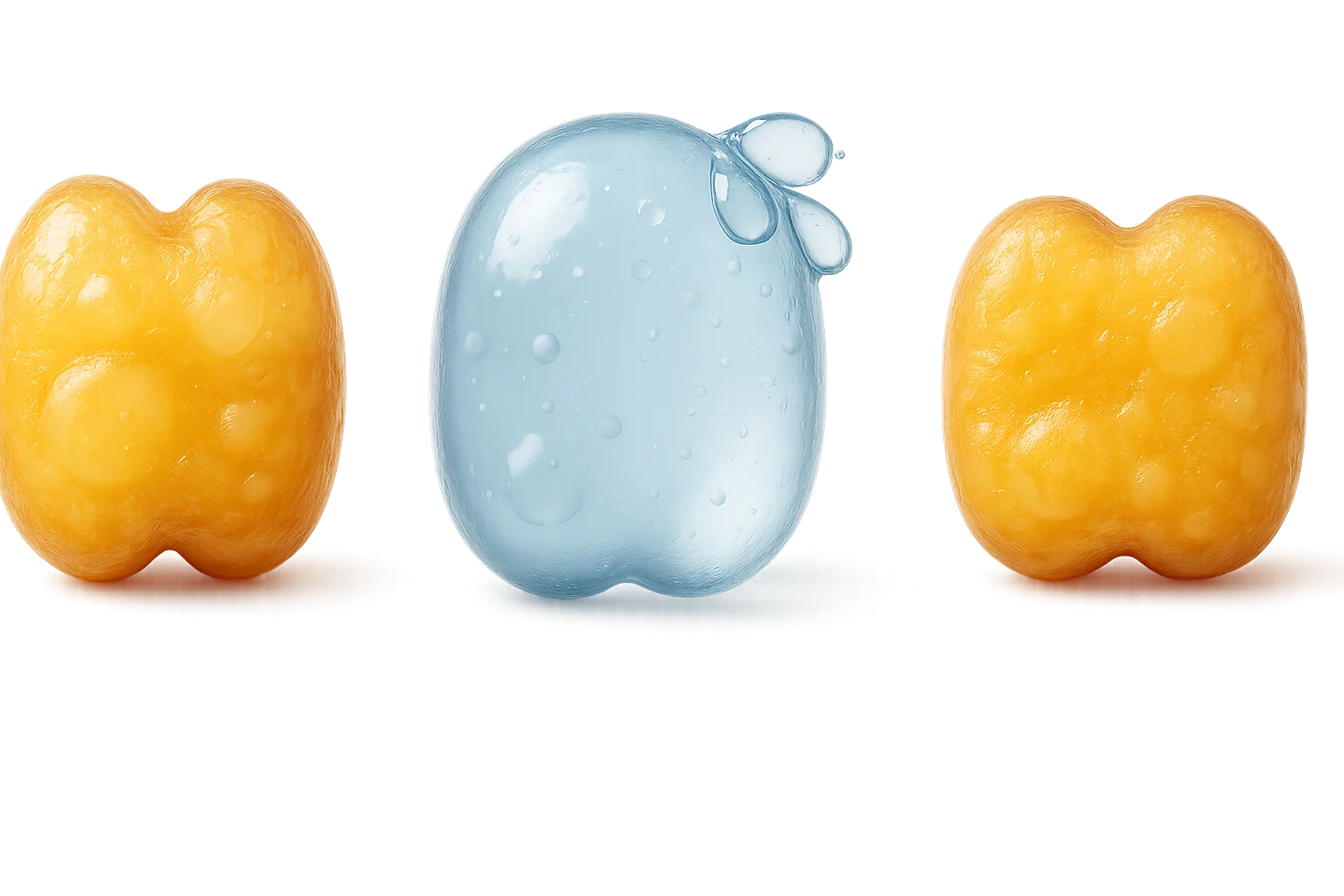 il processo di una cellula adiposa che si sgonfia, si gonfia di acqua e infine si appiattisce, 3d iperrealistica 4k, sfondo bianco emoji
