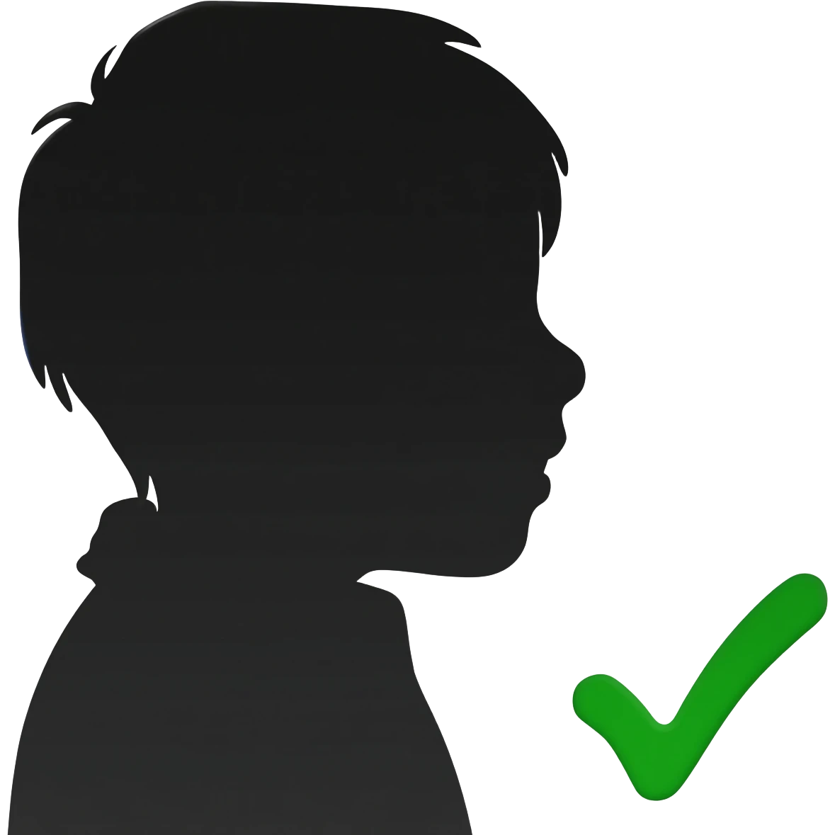 silhouette of a kid from the front without colour with a green check mark emoji