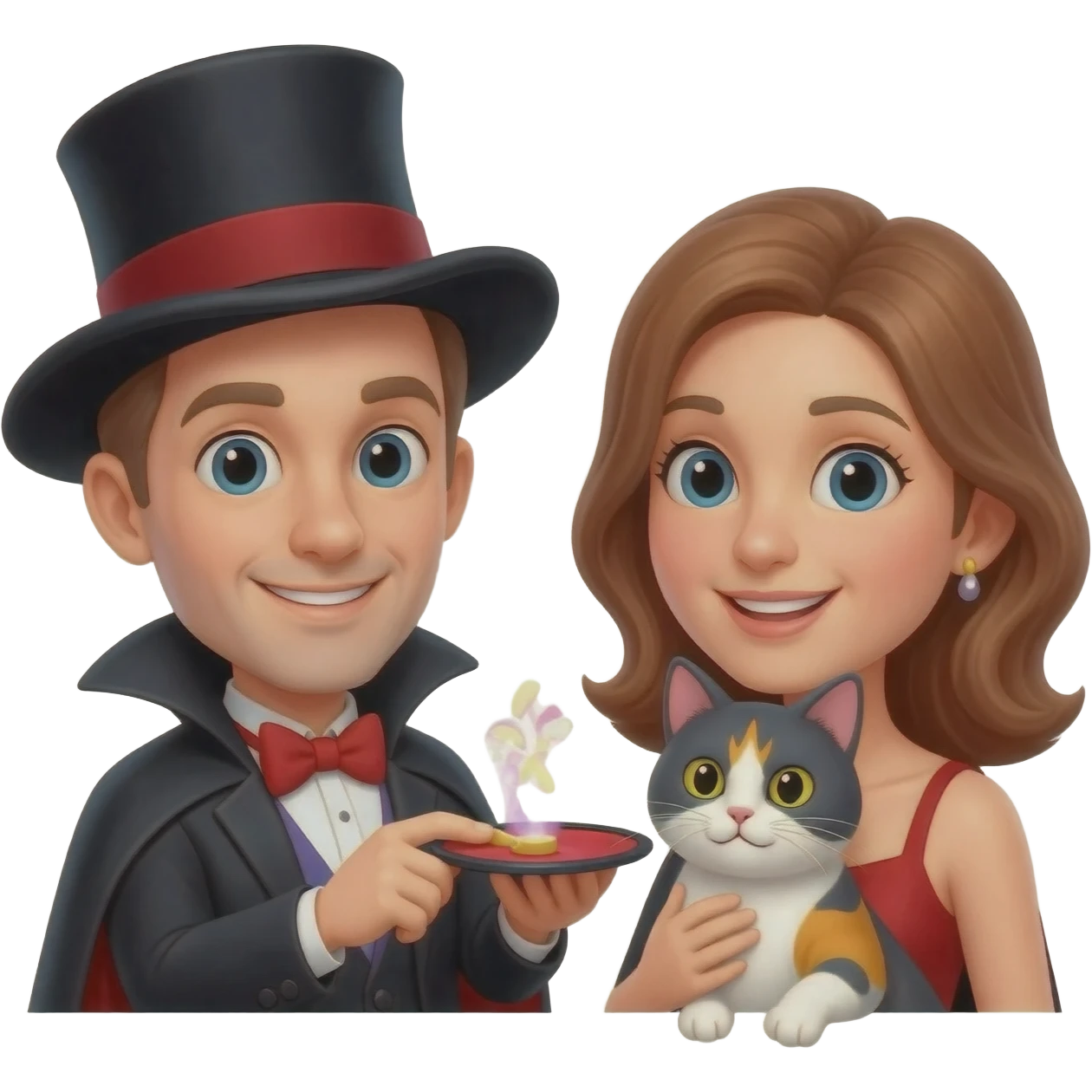 magician couple and their pet cat emoji