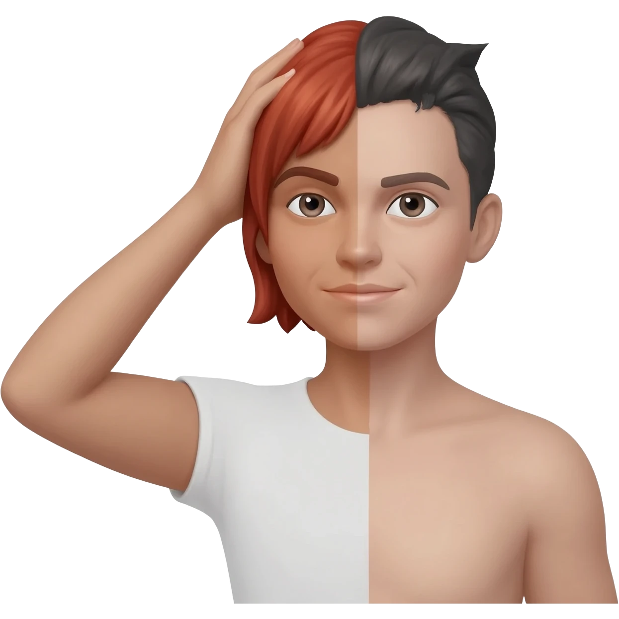 Beynini elinde tutmuş yarı erkek yarı kız emoji