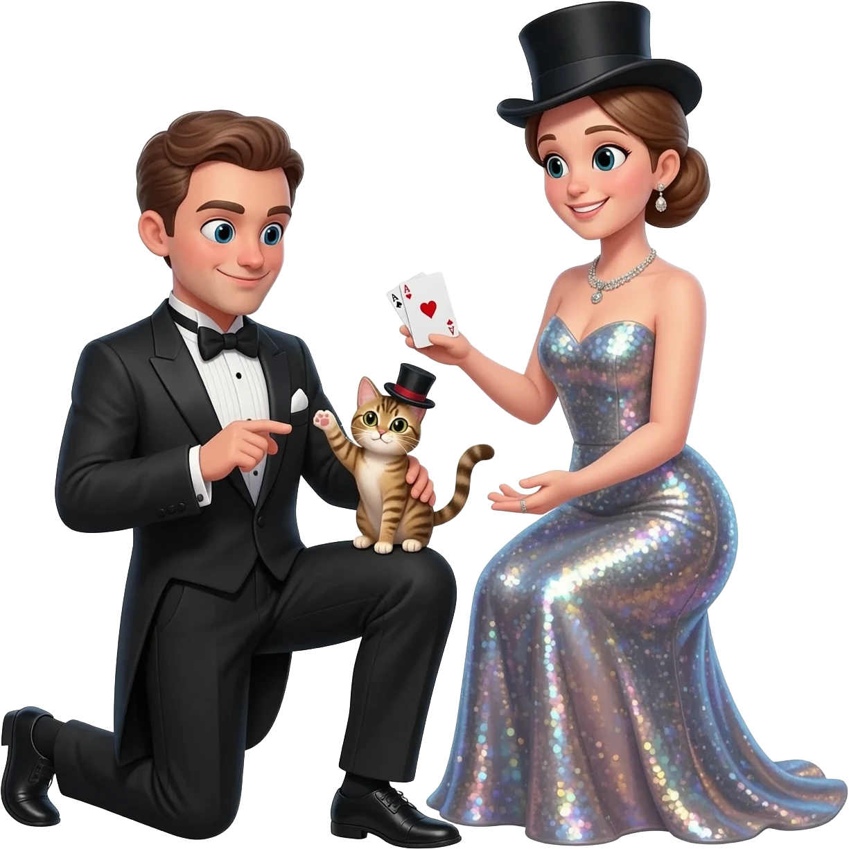 magician couple and their pet cat emoji