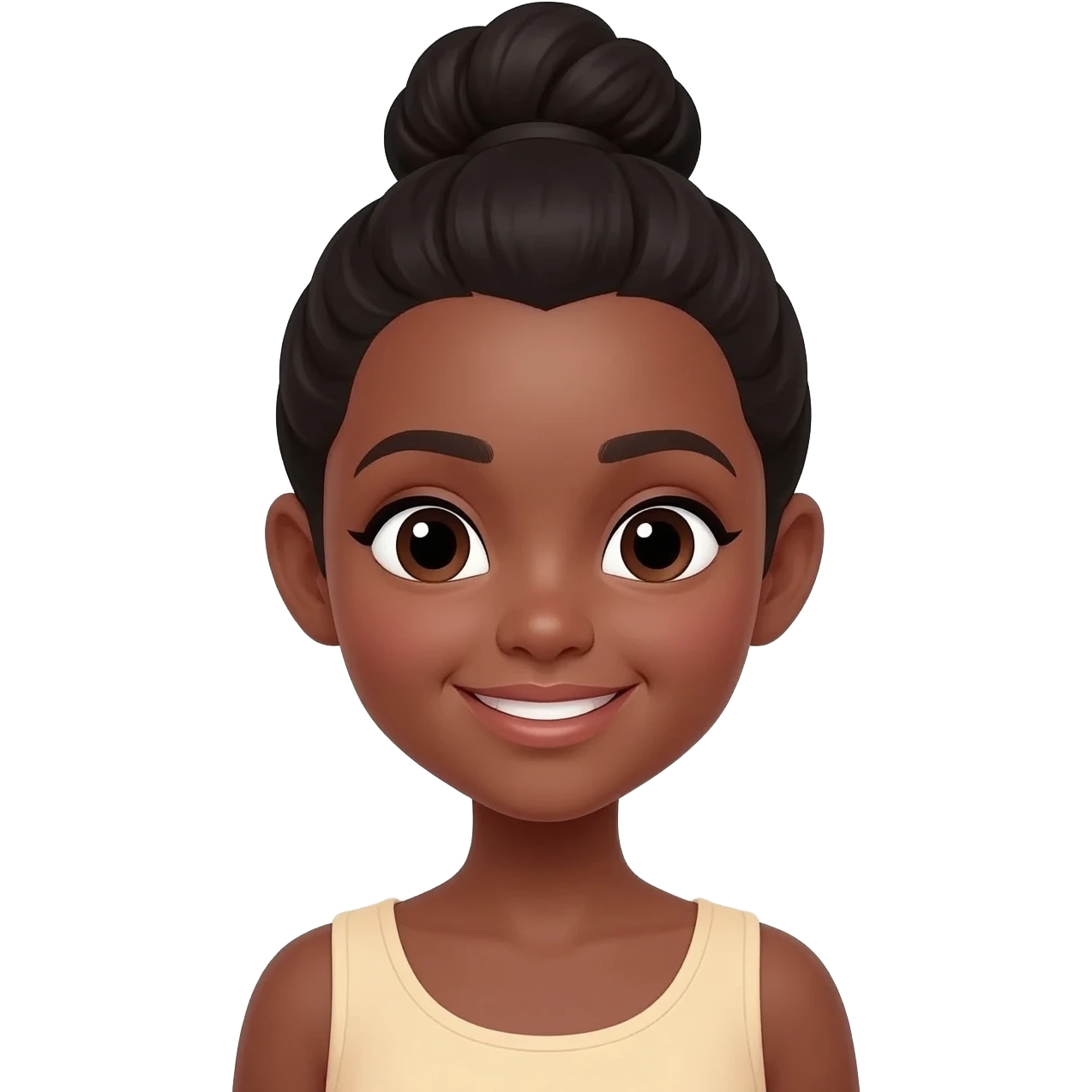 A cute lady with a black bun and brown skin emoji
