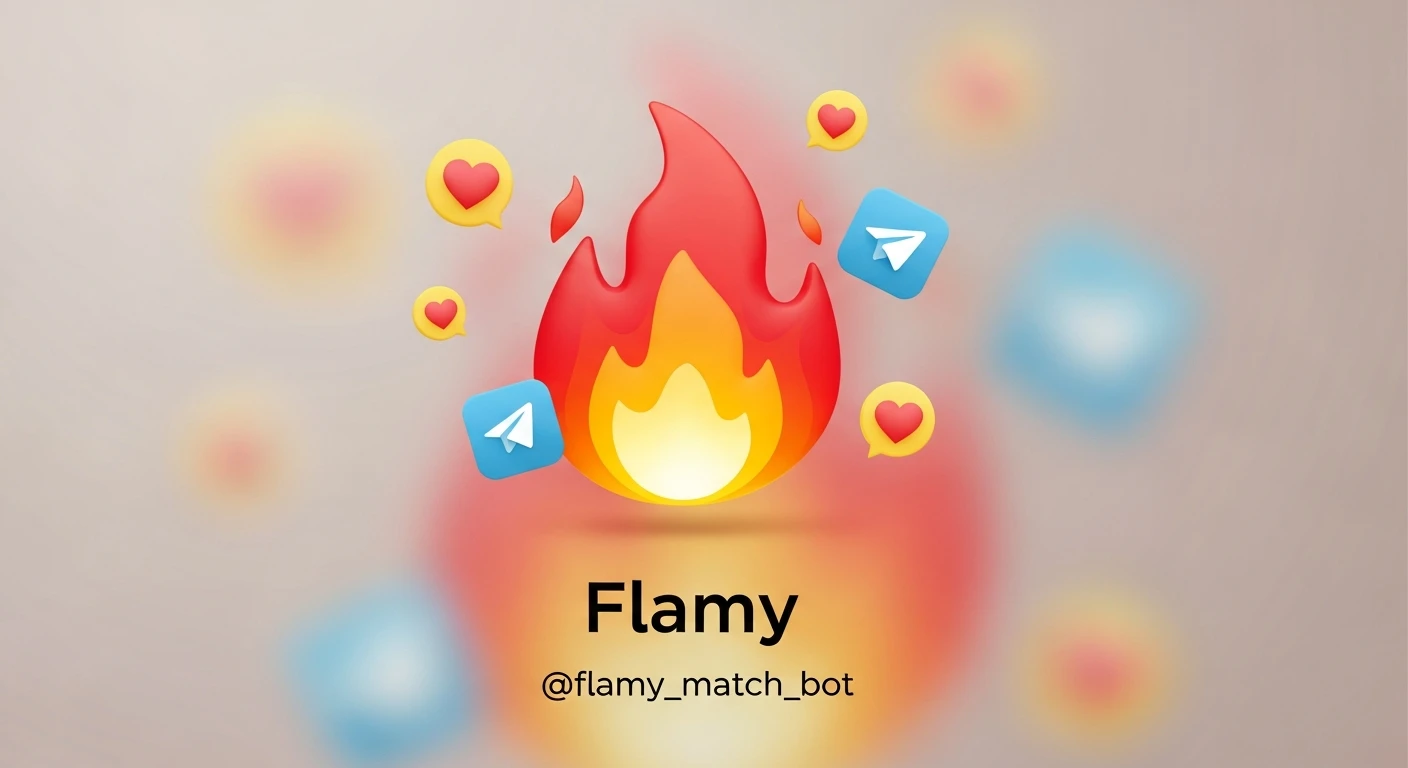 у меня в телеграм бот для знакомств - Flamy. Логотип бота - Emoji огонька. id бота в телегам - @flamy_match_bot. Мне нужно чтобы ты сгенерировал картинку для рекламного поста, чтобы рекламировать бота в других каналах.  emoji