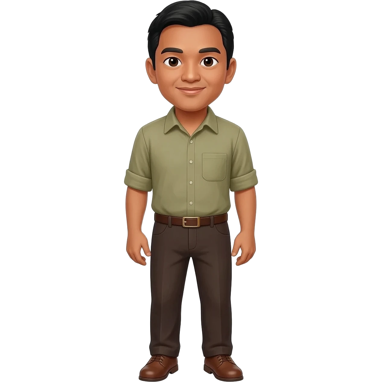 Filipino man khaki brown shirt dark brown pants with brown shoes emoji