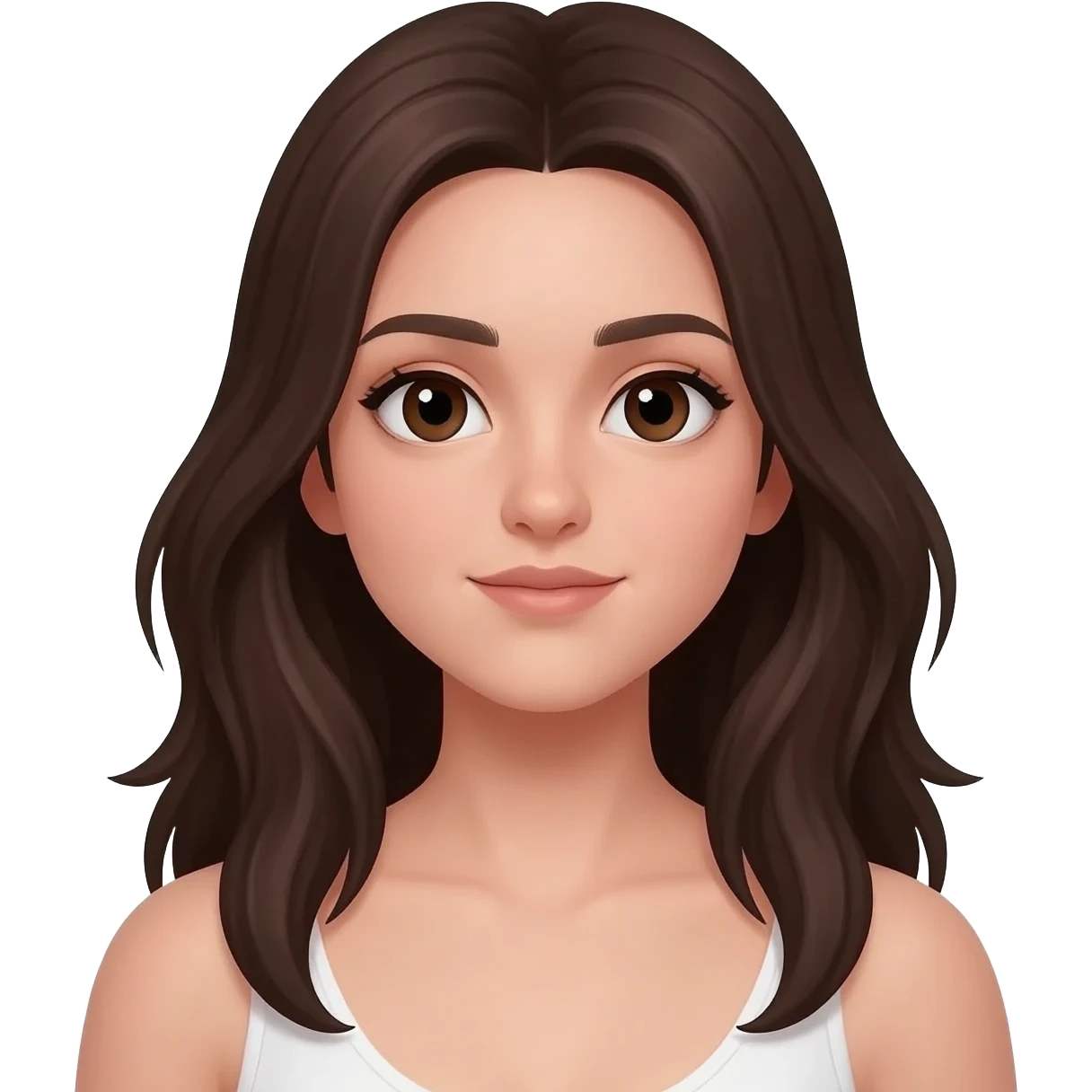 Chica linda de color de piel blanca, cabello suelto color castaño oscuro, ojos café oscuros, que estudia anatomía emoji