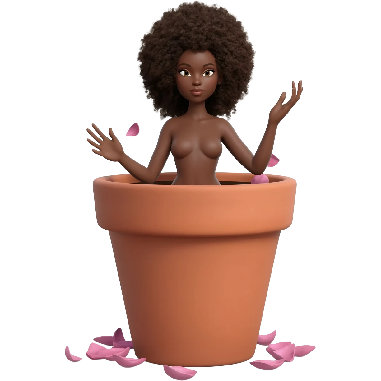 Make a naked black women With her body half way coming out the flower pot emoji