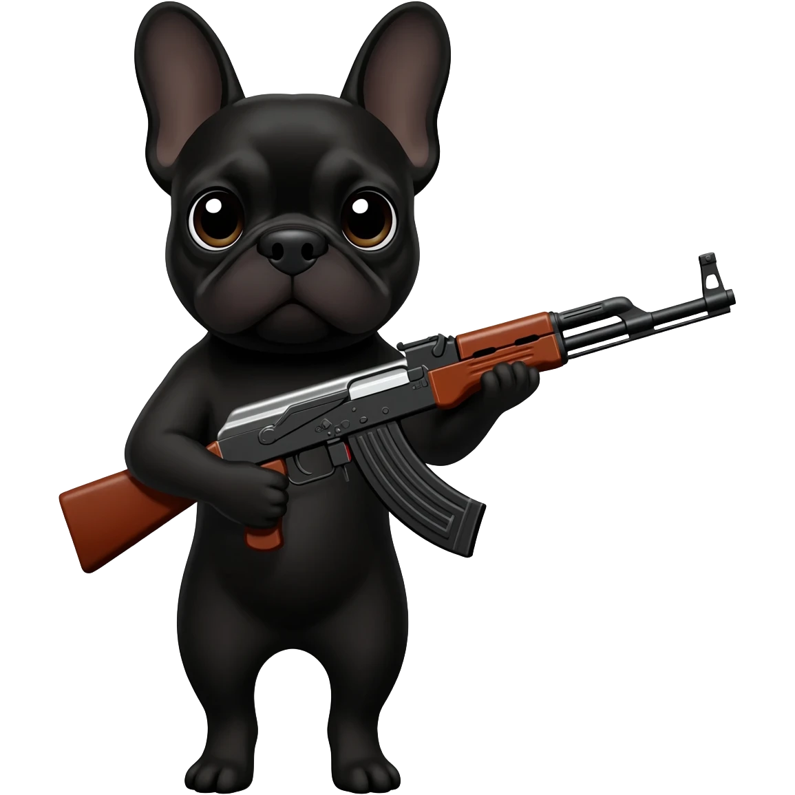 make a black french bull dog hold an ak47 emoji