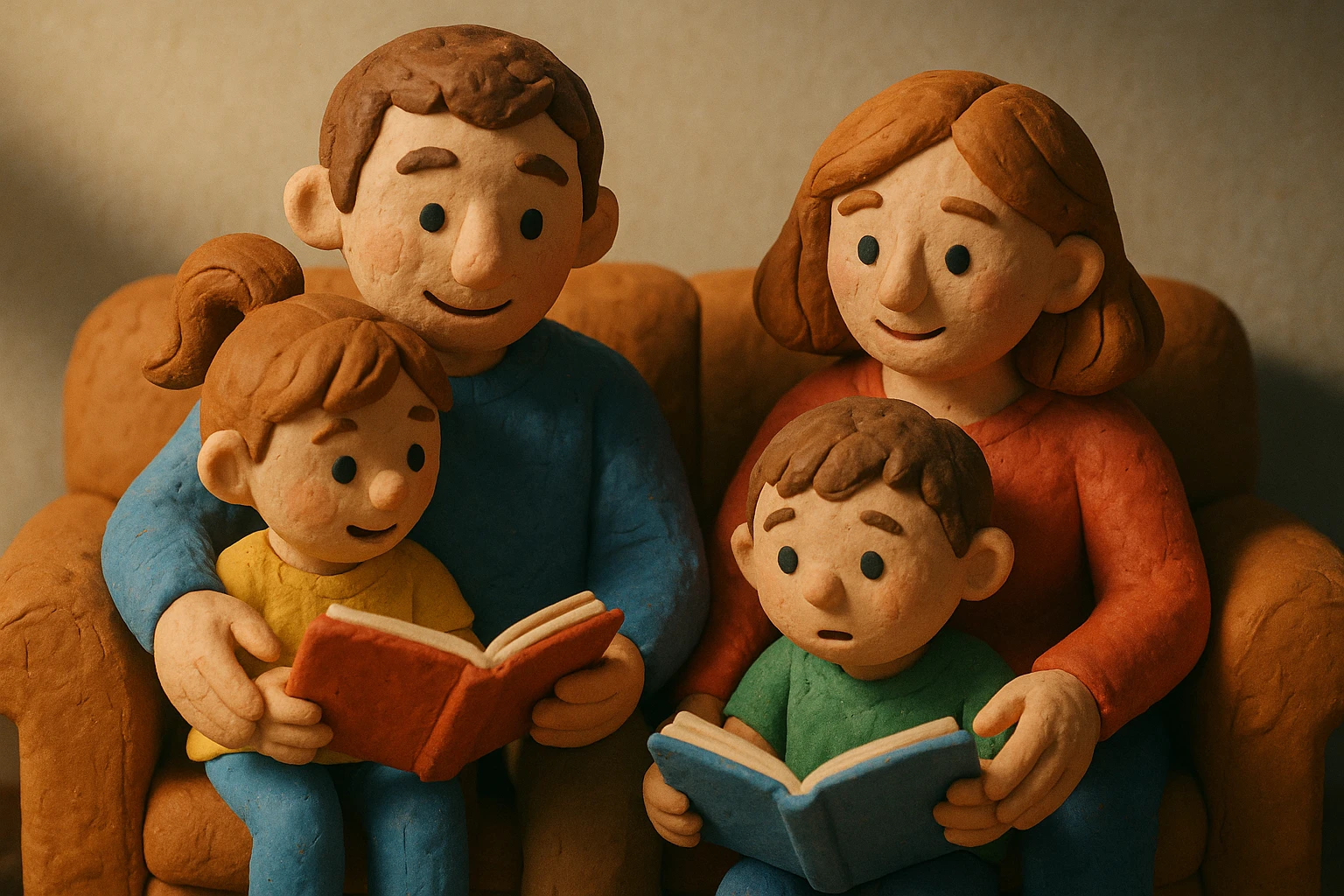 children with their parents, family reading books together emoji
