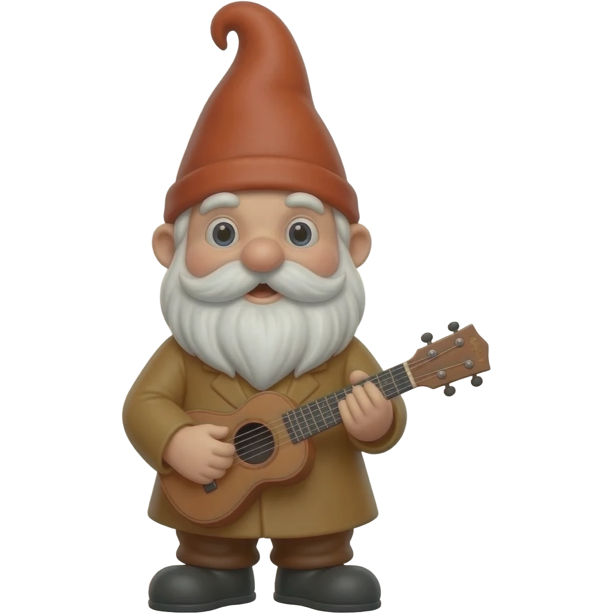 Petit nain de jardin marron avec un ukulele emoji