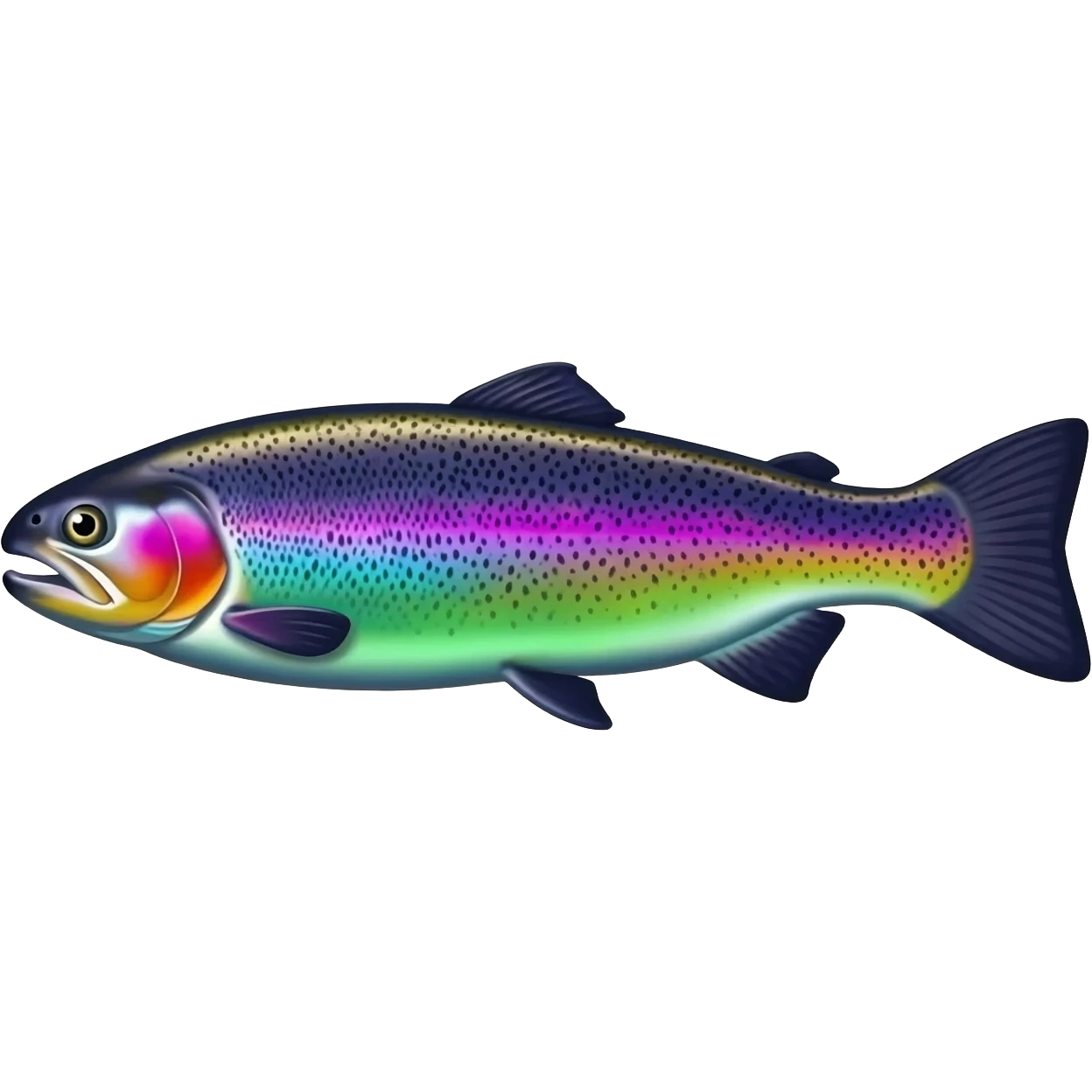 realistic rainbow trout fish bright saturated purple blue green yellow white with scales and black speckles emoji