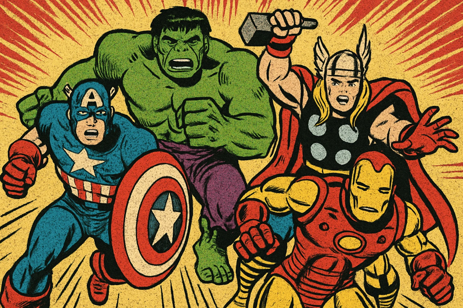 Marvel superhero team, action scene, vibrant colors, comic book illustration emoji