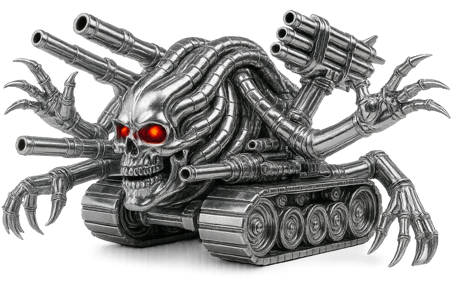 Render the skull tank in chrome style, keeping the rest of the design the same as the original skull tank. emoji