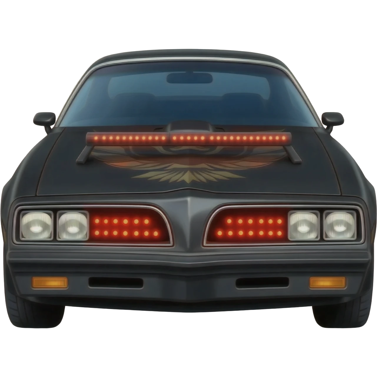 KITT the black Trans Am from the Knight Rider TV show with the scanner bar of red lights on the front of the hood in-between the headlights emoji