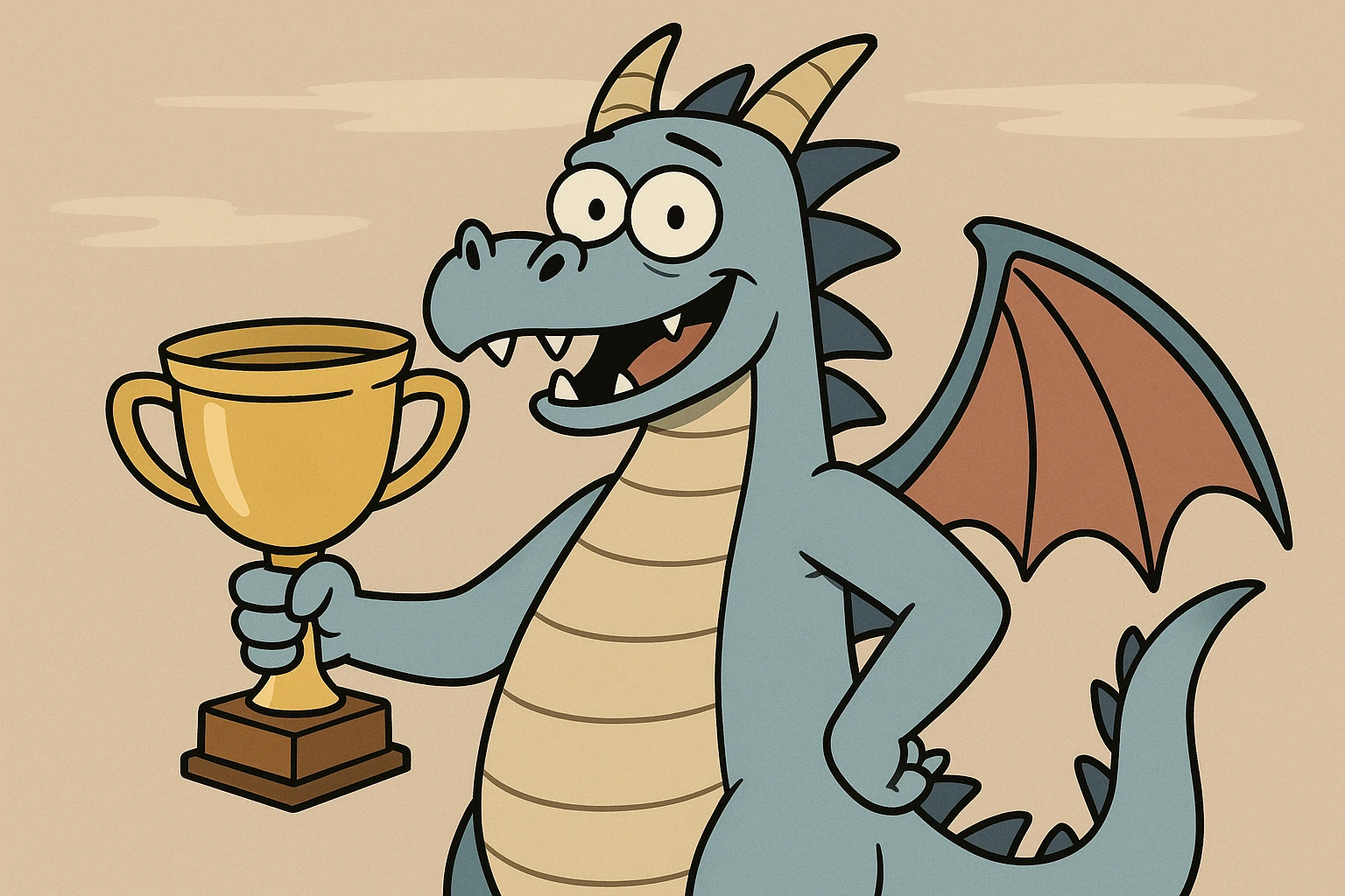 blue dragon with a trophy, cartoon style emoji