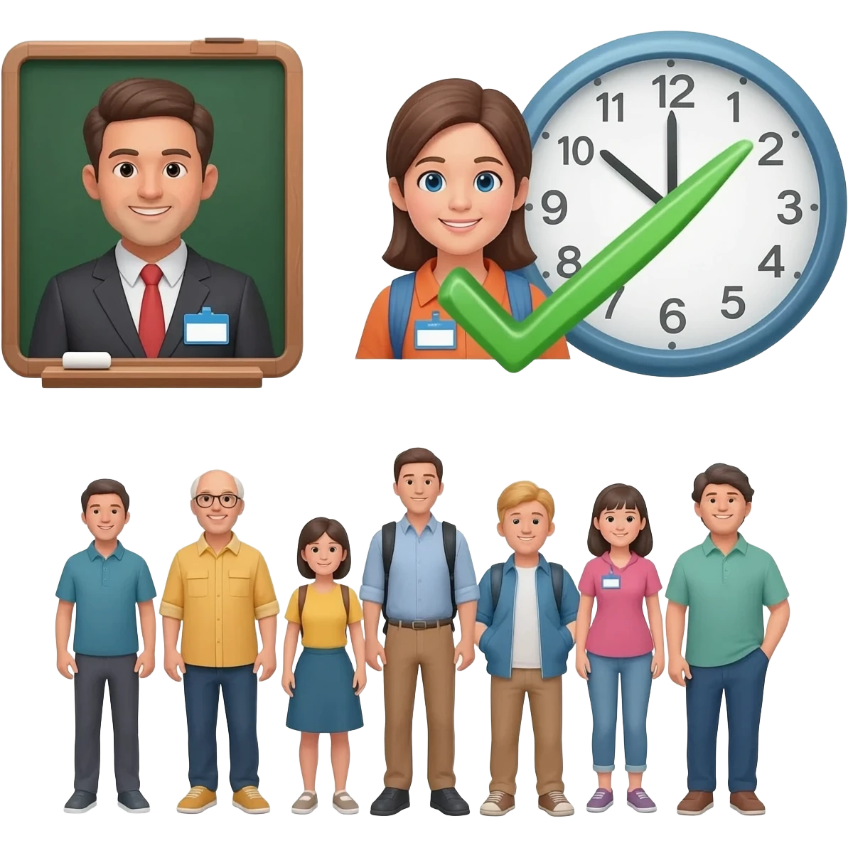 Make me a unique emojis for 
Tutor's Name:   
Student's Name: 
Lesson time:  
Group:	 
Status emoji
