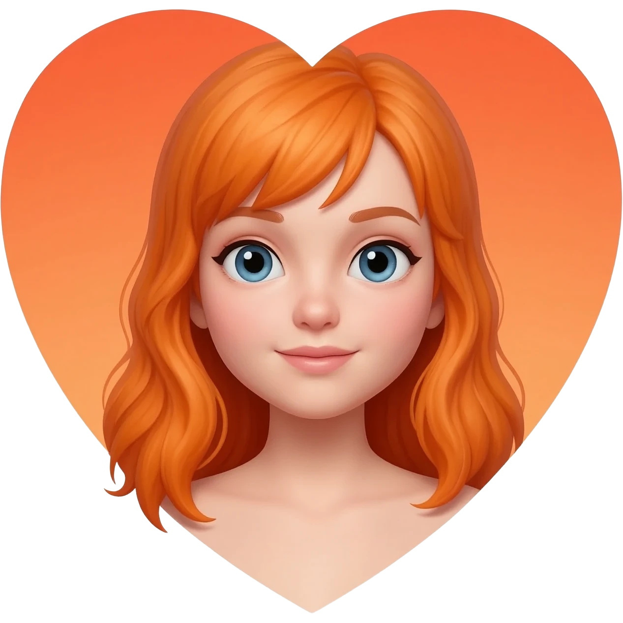 Nacktes mädchen mit orange haaren und einem herz emoji emoji