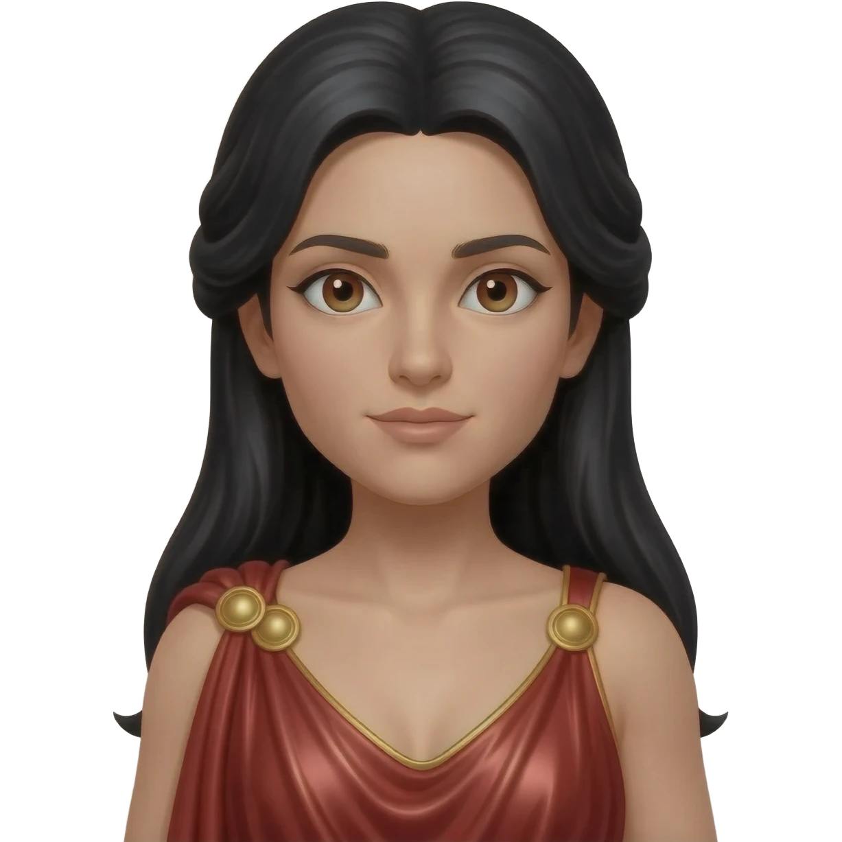 Vesta from Roman Mythology with brown eyes, long black hair, red metallic peplos emoji