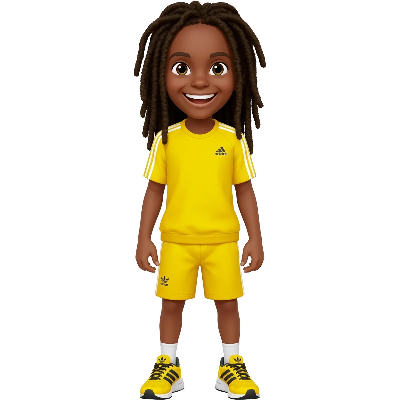 African American girl with long dreadlocks in yellow adidas workout clothes and trainers looking excited emoji