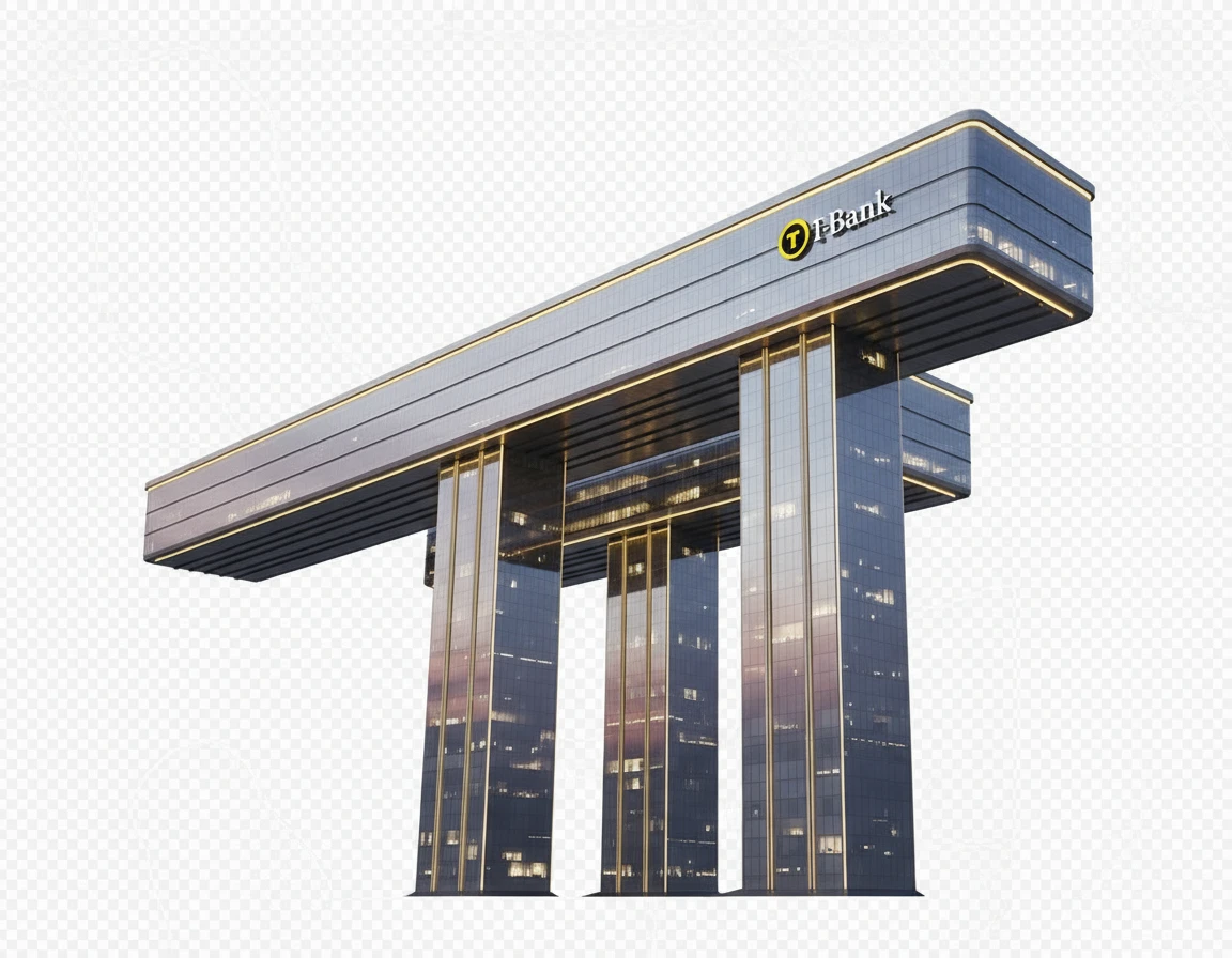 Стилизуй этот горизонтальный небоскреб под Москва-Сити с небольшим желтым свечением-подсветкой. Сделай его 2 стойки более высокими, а верхнюю горизонтальную часть - длиннее. Добавь на нее логотип Т-Банка

Фотореализм. Прозрачный фон emoji