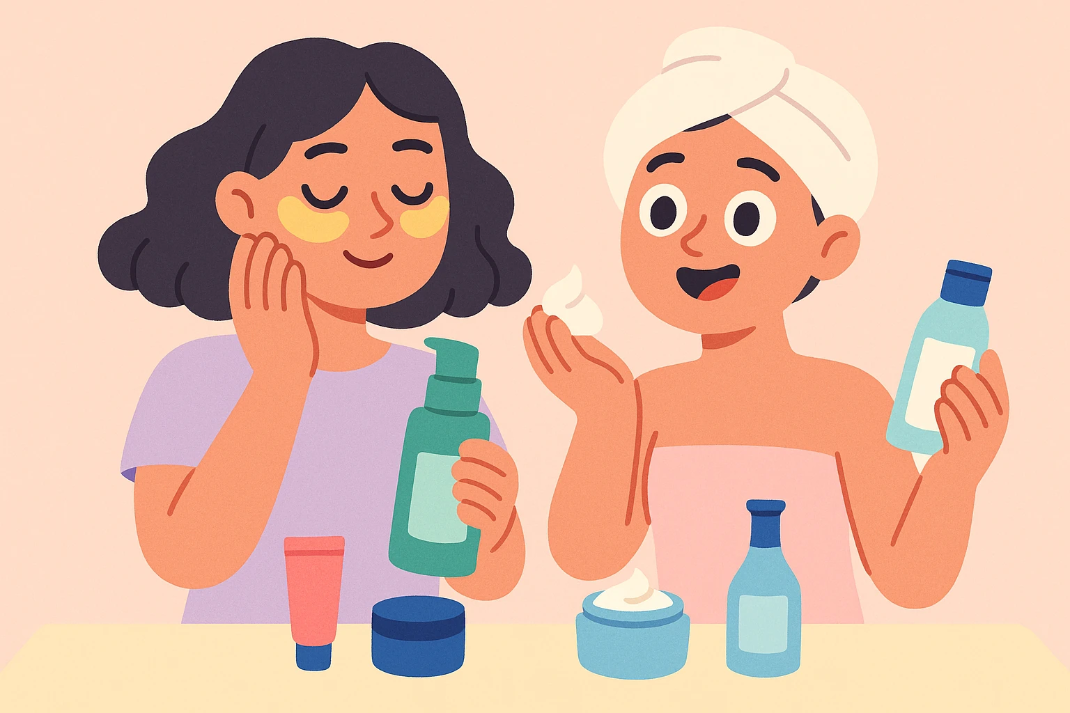 under eye patches, soft pastel colors, gentle, skincare illustration emoji