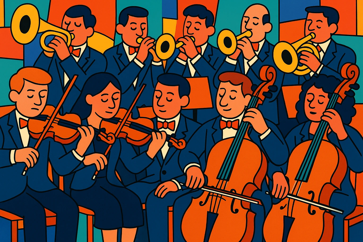 orchestra, vibrant cartoon style emoji
