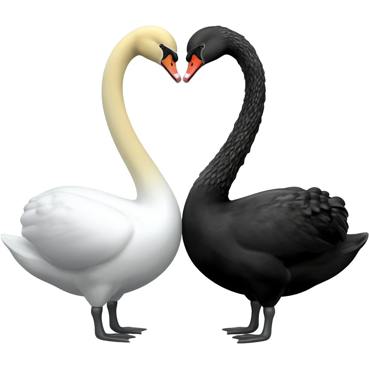 Black swan and  white swan Two swan making a heart 💗 emoji emoji