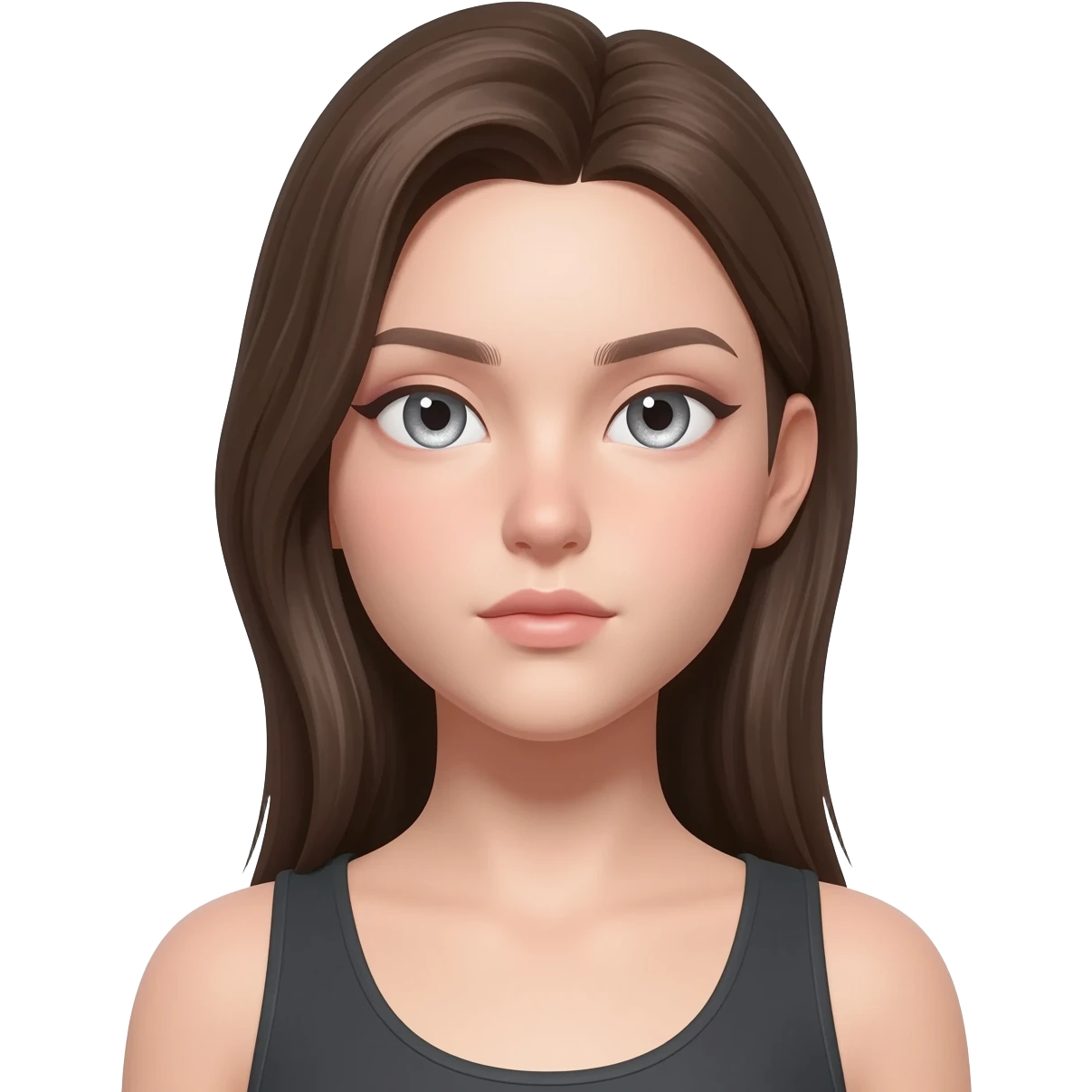 She is a cool and confident young woman with sparkling light gray eyes and fair, smooth skin. She is very beautiful. emoji