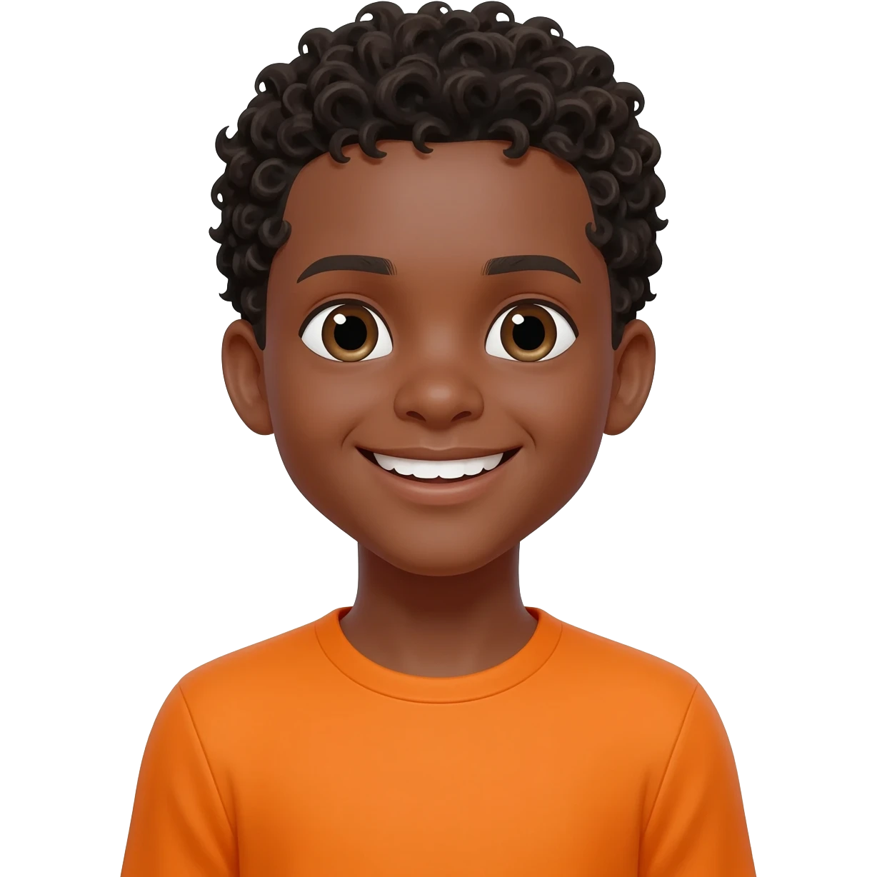 black boy curly hair orange shirt I love you emoji