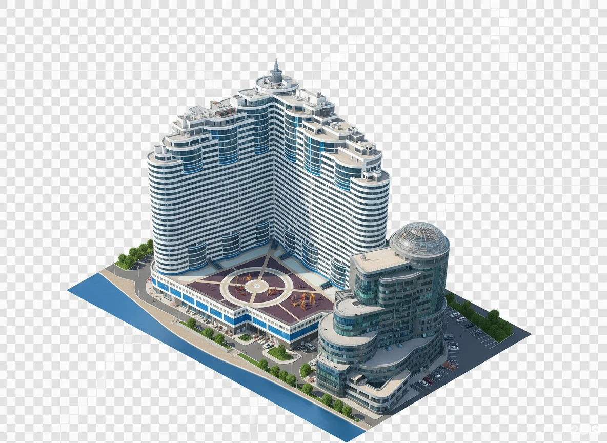 Изометричная, яркая, детализированная, объемная и фотореалистичная иллюстрация ЖК Белый Ангел в Ростове-на-Дону. Чёткие контуры, не размазанные линии, высокое качество, прозрачный фон, не обрезать края картинки emoji