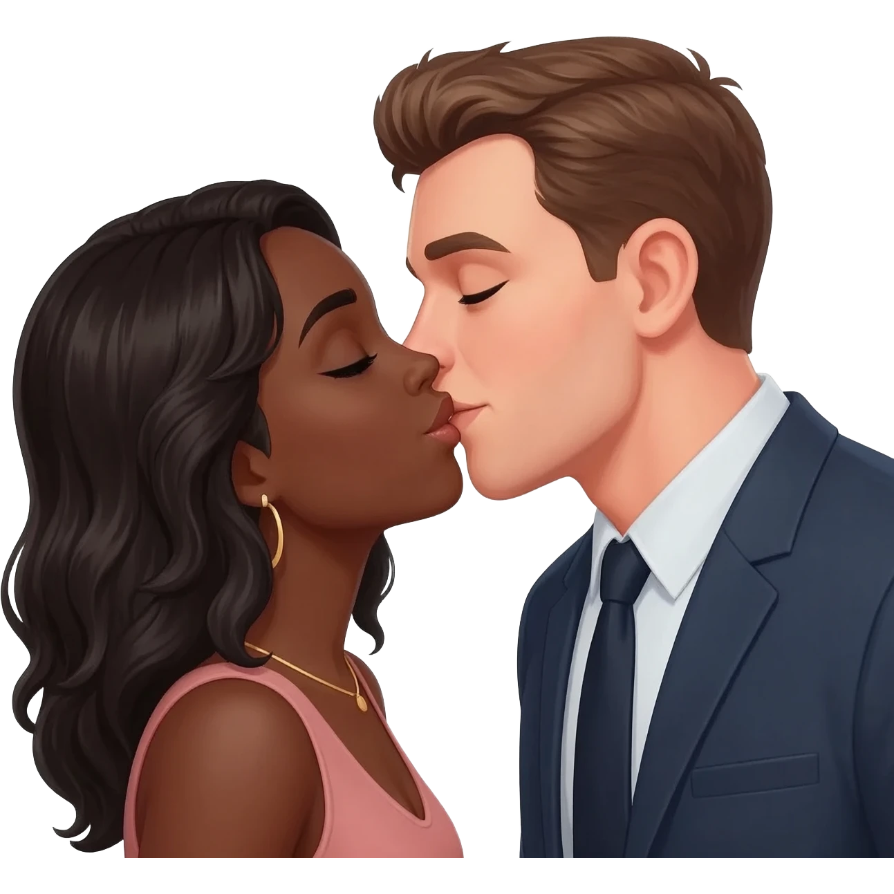 White guy with beautiful black woman kissing emoji