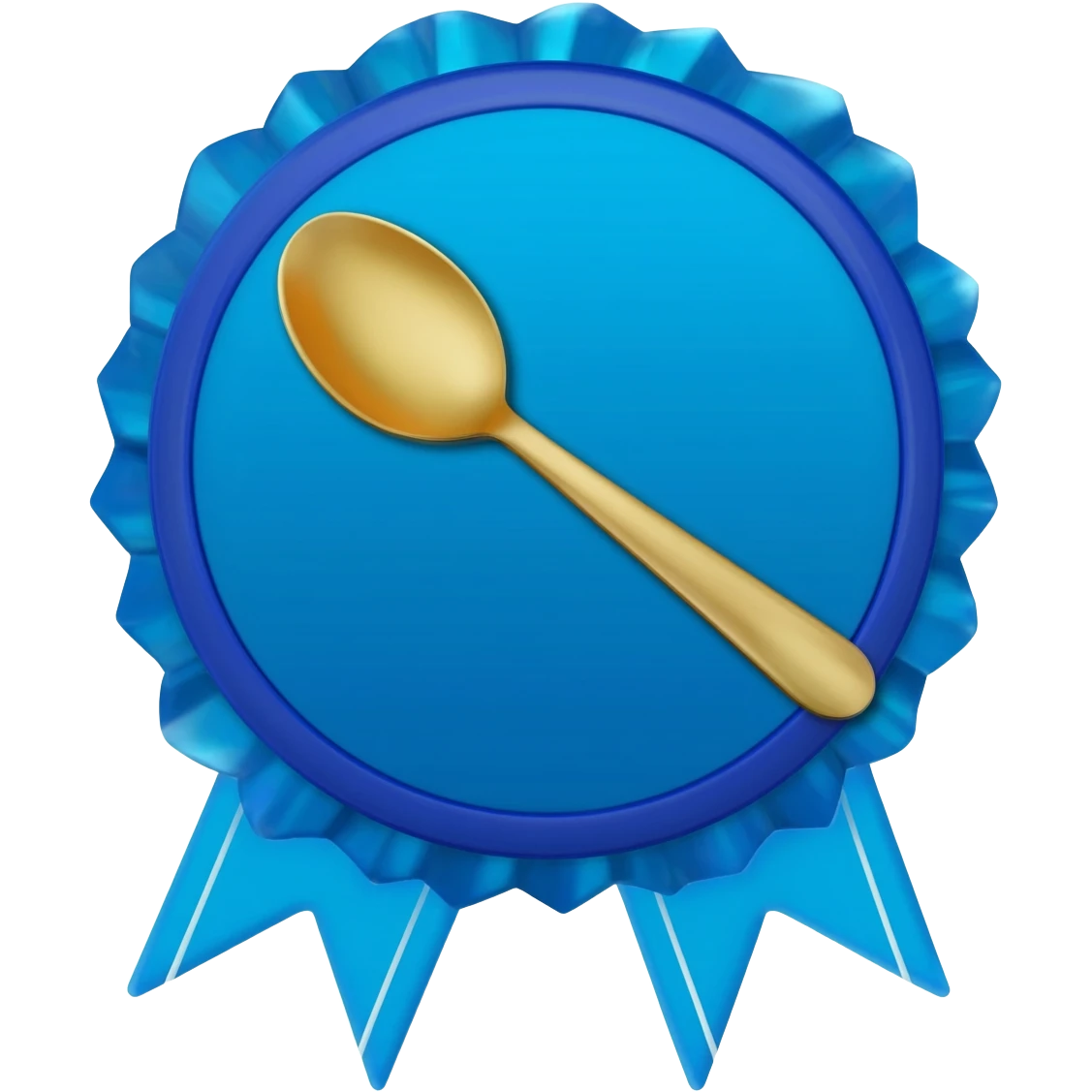 Blue verification badge with ribbons, gold spoon centered on badge emoji