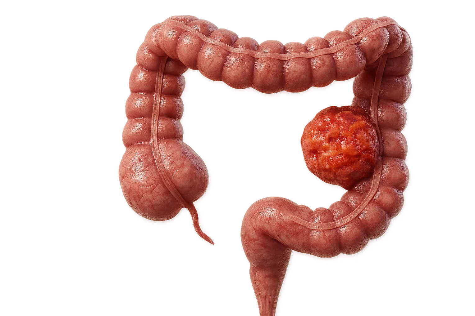 colon umano anatomico realistico malato di cancro, fai un punto visibile in cui si nota proprio la massa tumorale, iperrealistico 4k emoji