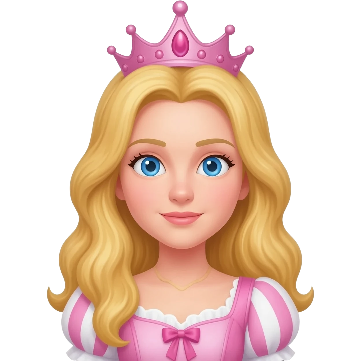 The Good Witch from The Land of Oz with blue eyes, long blonde hair, pink and white dress, pink crown emoji