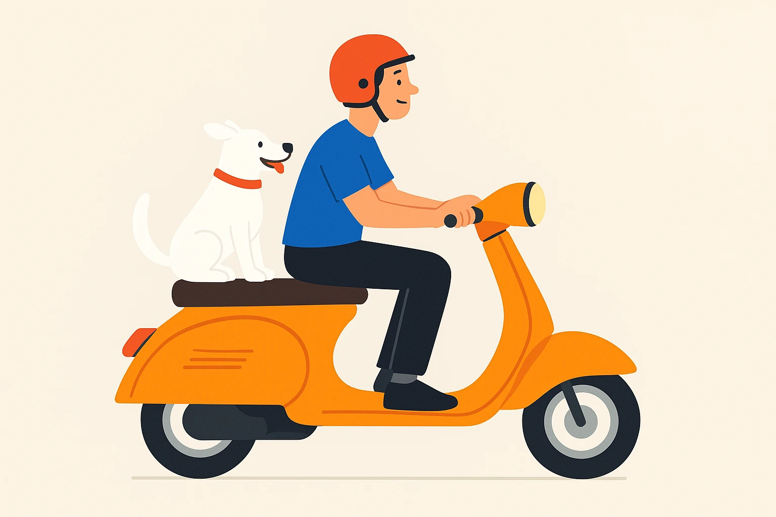 vector art of a man and his pet dog riding a vespa, for website design  emoji