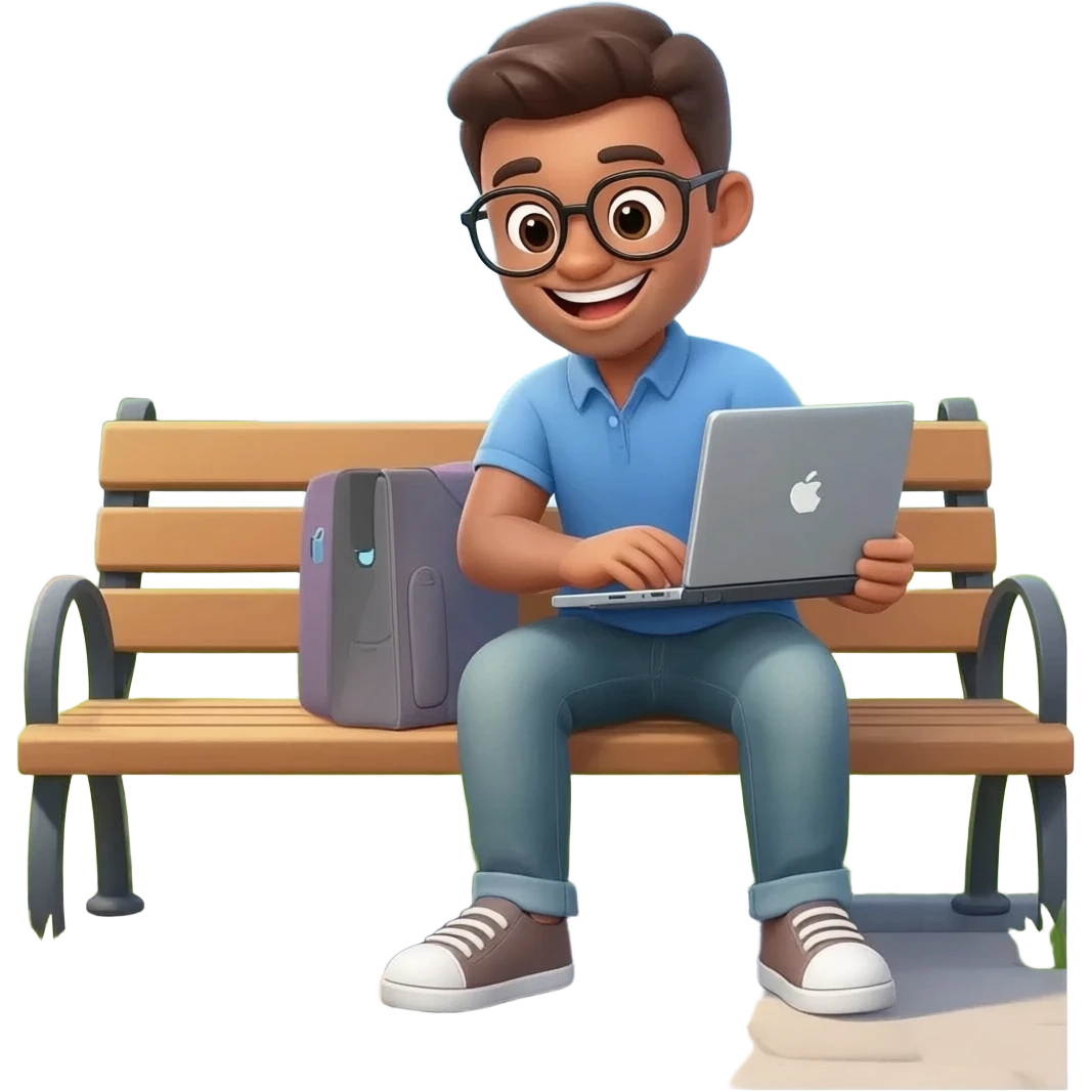 Génère moi un développeur souriant au soleil en train en train d'apprendre emoji