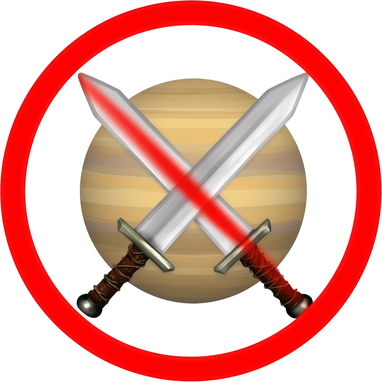 Saturn przekreślony 2 mieczami, bez kółka czerwonego emoji