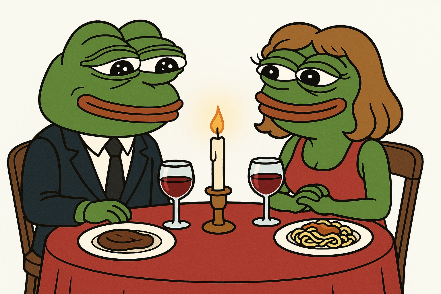 create a pepe on couple dinners, white background emoji