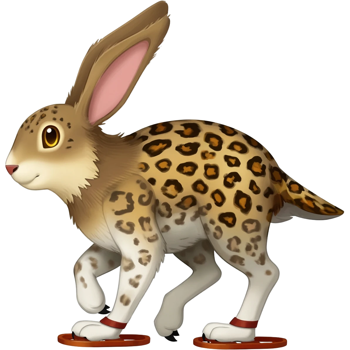 Rock Ptarmigan-Snow-Leopard-Snowshoe-Hare-Koi-Fish-Pokémon-Fakémon-Animal-hybrid, full body, with red marking over eye emoji