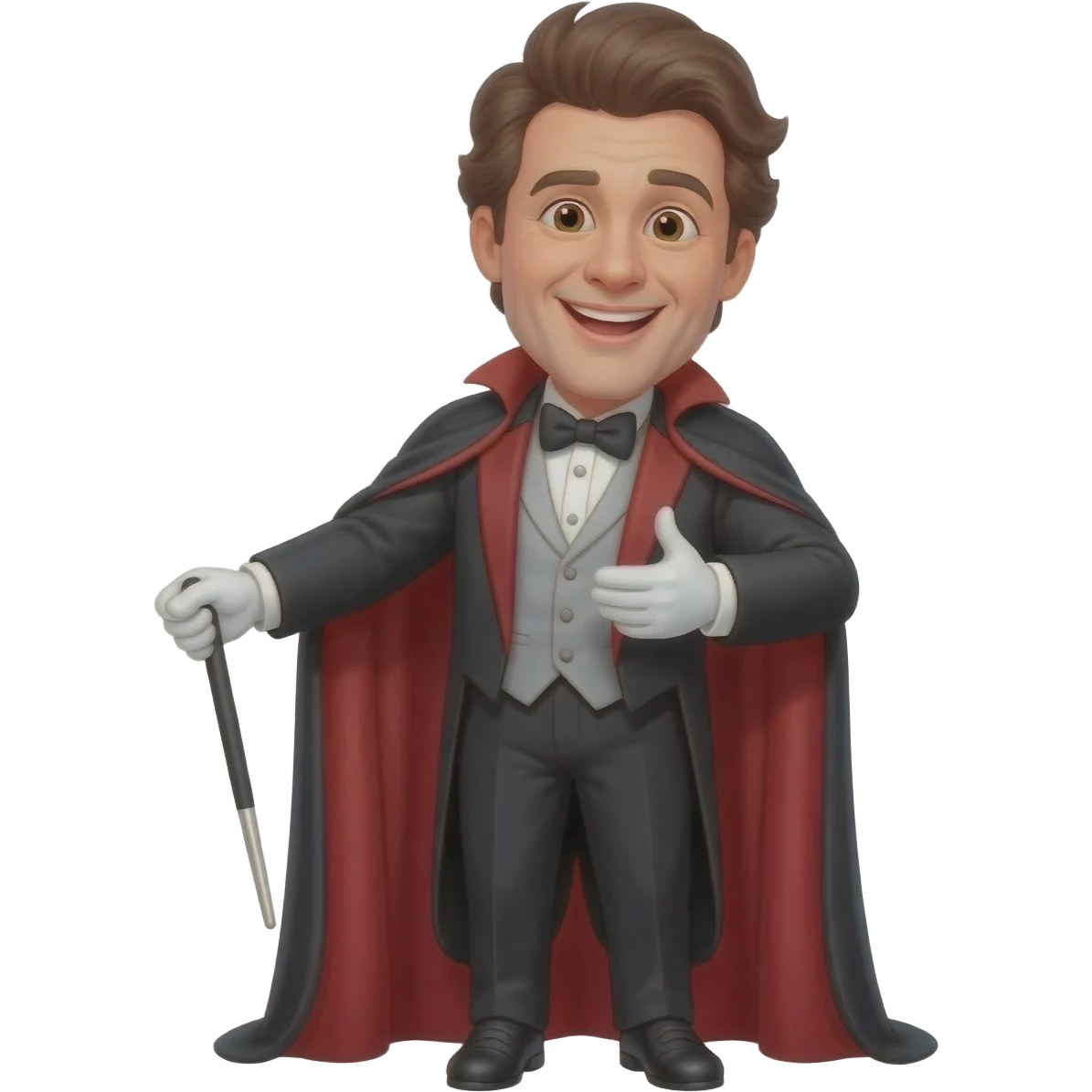 A man bowing theatrically, like a magician or a curtain call emoji