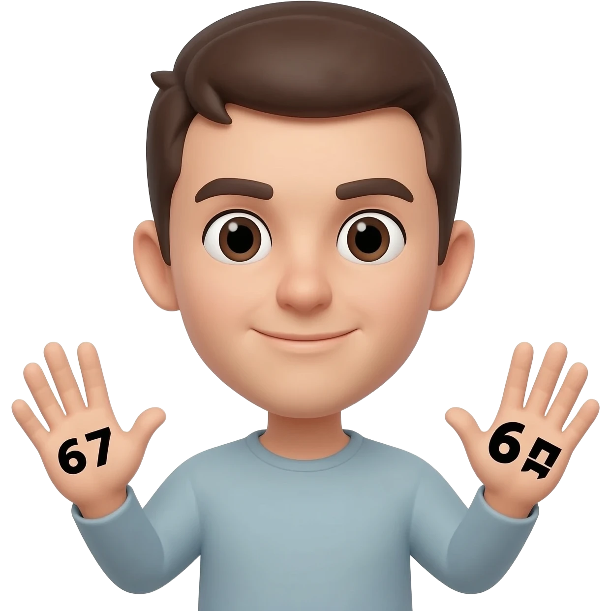 Person with the numbers 67 in there hands emoji