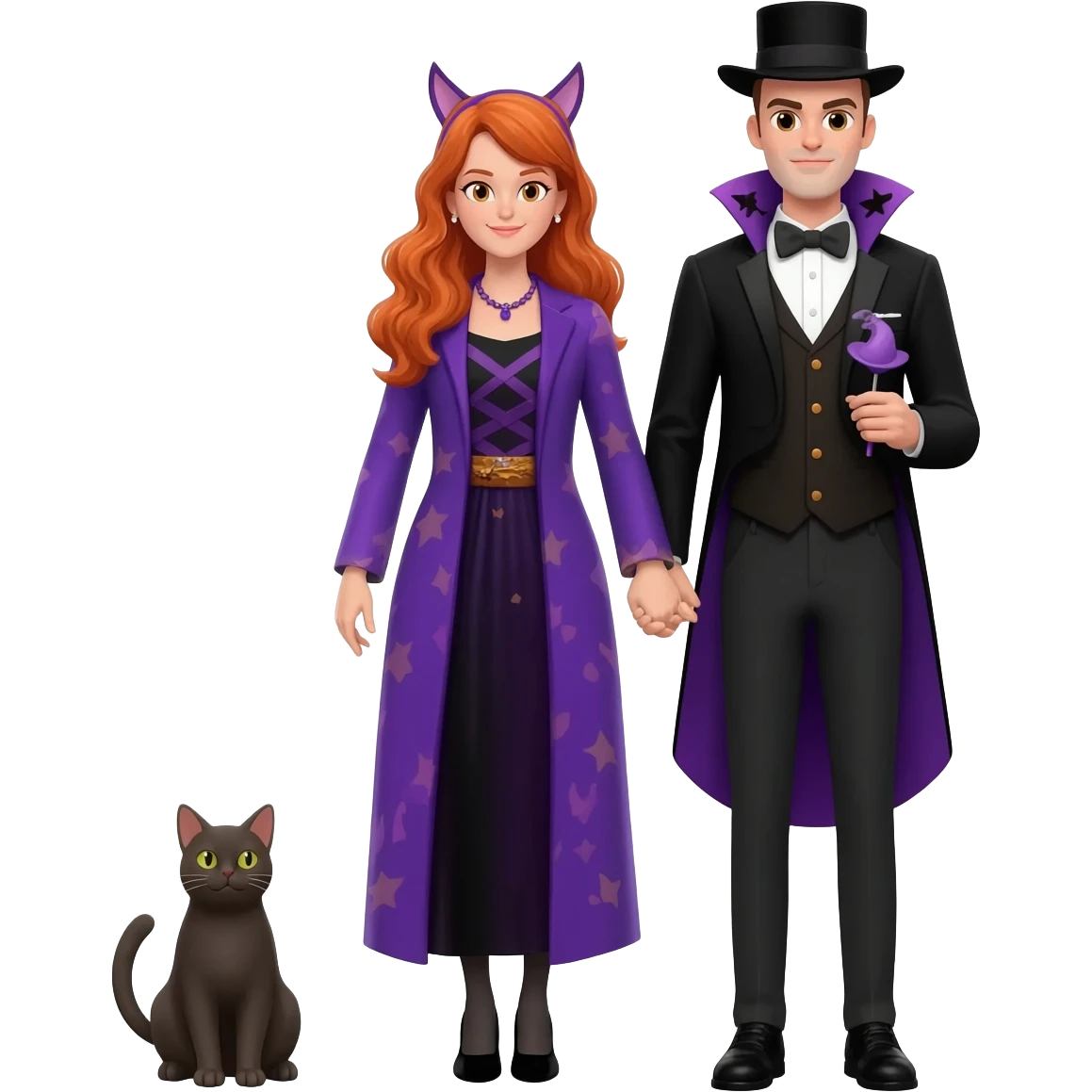 magician couple and their pet cat emoji
