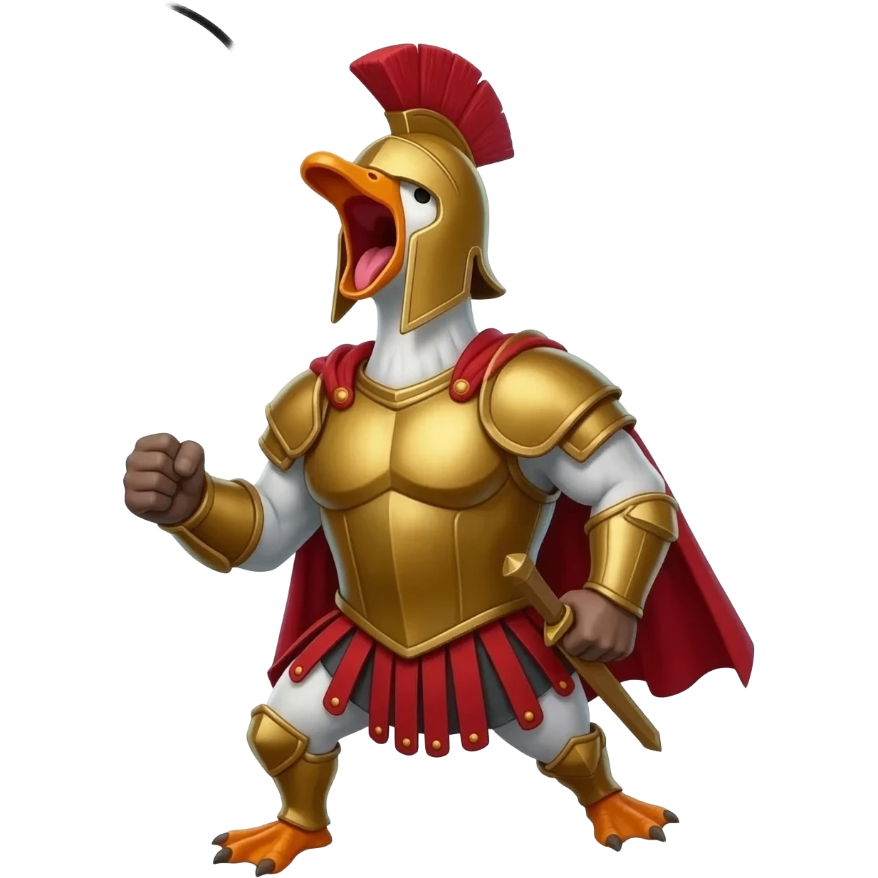 Make the make the warrior a goose wmake the word bigger and the geeae smallerarrior goose. A spartan warrior shouting "HONX". Put "honx" in a speeech bubble emoji