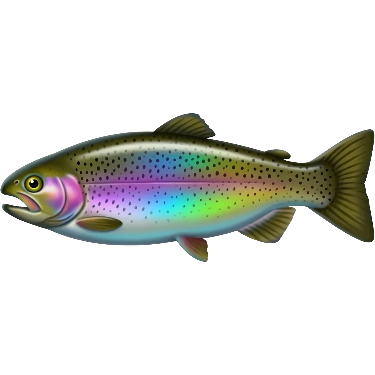 realistic rainbow trout fish bright purple blue green yellow white with black speckles emoji