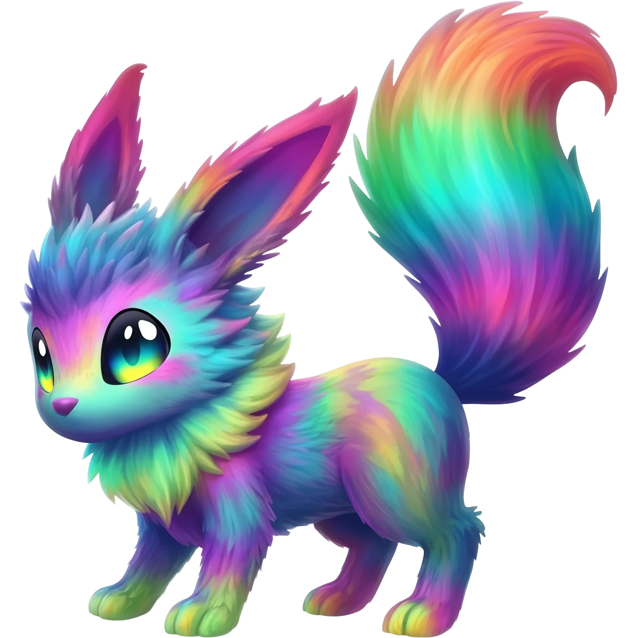 An exotic neon colorful unique bizarre eccentric Fakémon-Eeveelution-creature (full body) emoji