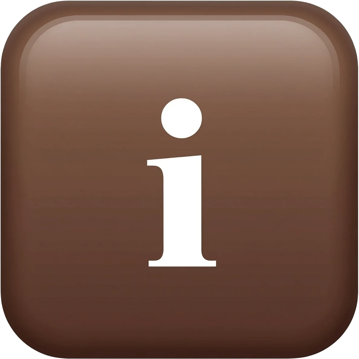 "3D premium,3D rounded-square icon in strong Deep Walnut with a beveled edge, bold serif white letter 'i'centered, strong specular highlights, inner glow, 1024x1024, png" emoji