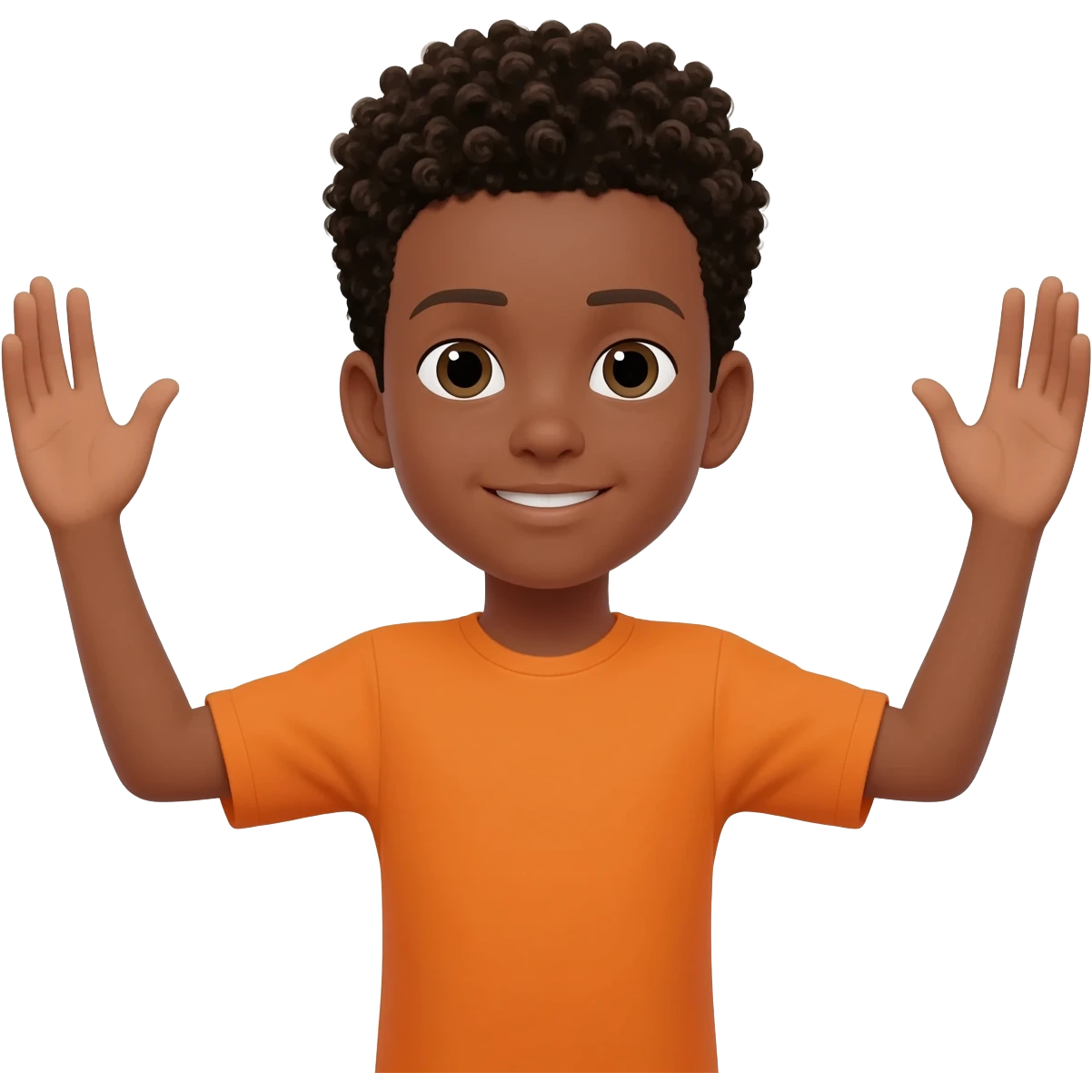 black boy curly hair orange shirt stop hands up emoji