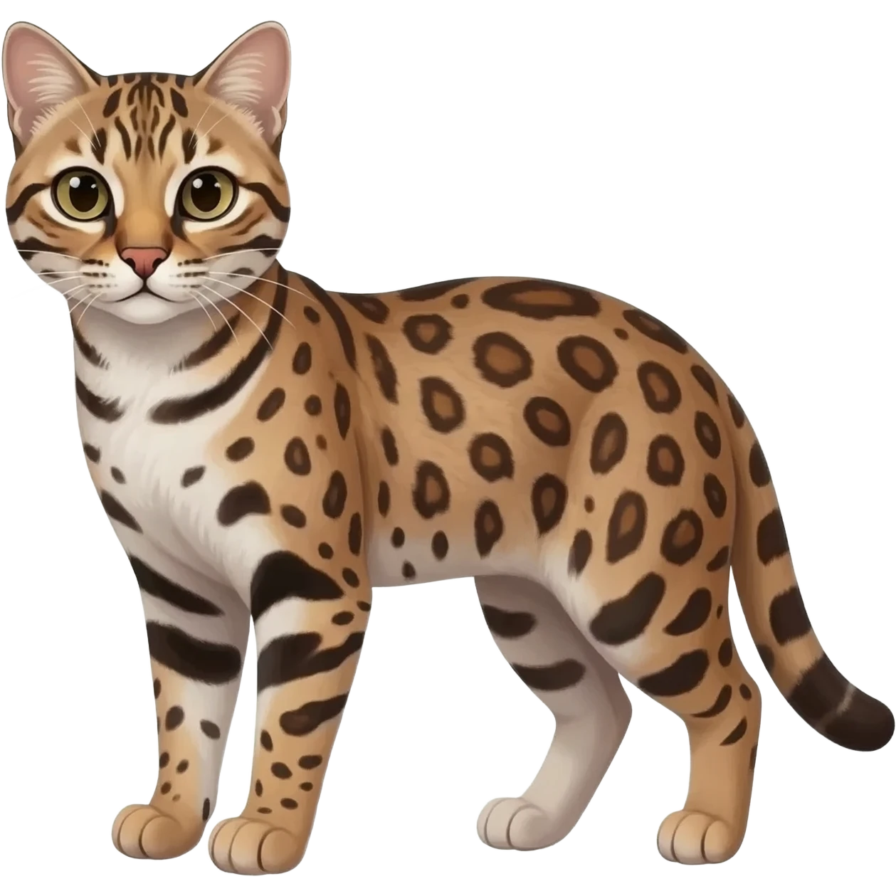 Realistic wild natural elegant lifelike Pallas-cat-ocicat-ocelot-Rusty-spotted-cat-fusion-hybrid-animal-creature, full body, hyper-realism emoji